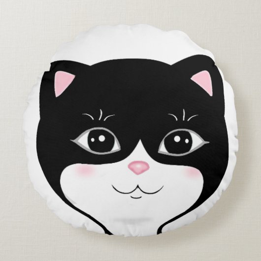 かわいいタキシード猫の顔 ラウンドクッション (正面)