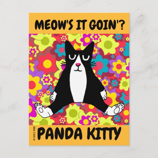 かわいいタキシード猫アート、パンダ子猫が座る ポストカード (正面)