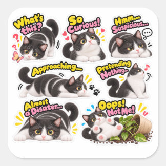かわいいタキシード猫ステッカーセット スクエアシール