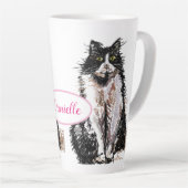 かわいいタキシード猫白黒スケッチアート猫マグカップ カフェラテマグ (右アングル)