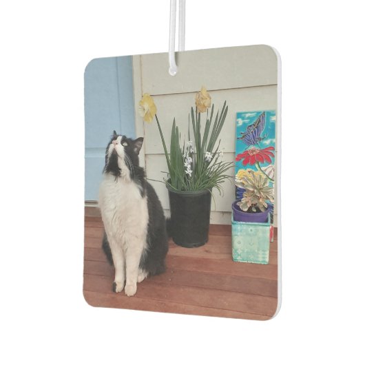 かわいいタキシード猫白黒猫フローラ水仙 カーエアーフレッシュナー (左)