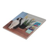 かわいいタキシード猫白黒猫フローラ水仙 タイル (側面)