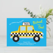 かわいいタクシーカーキッズ1歳の誕生日パーティー 招待状 (スタンド正面)
