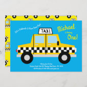 かわいいタクシーカーキッズ1歳の誕生日パーティー 招待状 (正面/裏面)