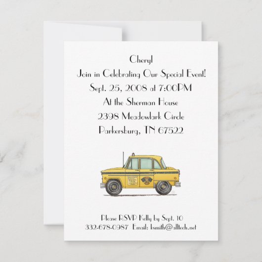 かわいいタクシー 招待状 (裏面)