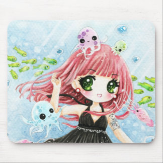 かわいいタコおよび魚のかわいい女の子 マウスパッド