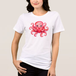 かわいいタコがハートを持つデザイン トライブレンドTシャツ