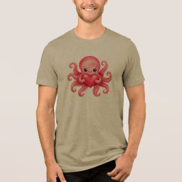 かわいいタコがハートを持つデザイン トライブレンドTシャツ