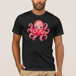 かわいいタコがハートを持つデザイン Tシャツ