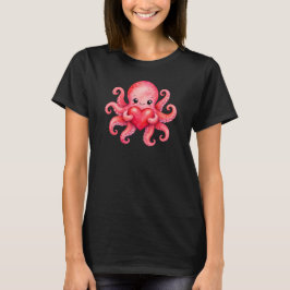 かわいいタコがハートを持つデザイン Tシャツ