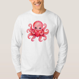 かわいいタコがハートを持つデザイン Tシャツ