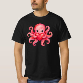 かわいいタコがハートを持つデザイン Tシャツ