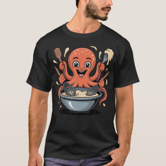 かわいいタコがパンをこねる バーカーストリート Tシャツ