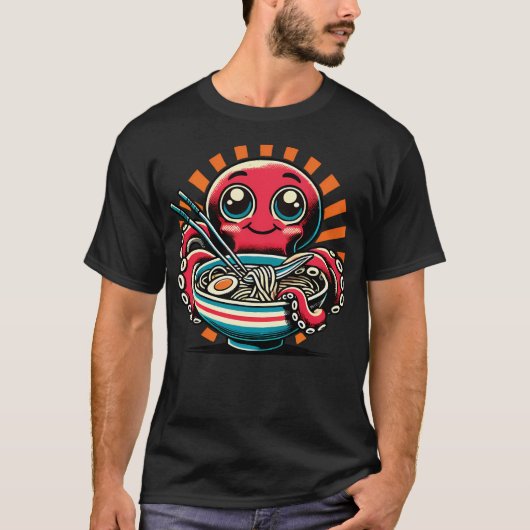 かわいいタコがラーメン大好き Tシャツ (正面)