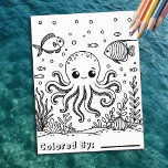 かわいいタコと魚 | キッズカラーリングページ チラシ<br><div class="desc">愛らしいタコ、魚、サンゴの海の生き物をテーマにした着色ページフライヤー子供へ。買子供へ大物、学校や誕生日のパーティーでページを着色する。</div>