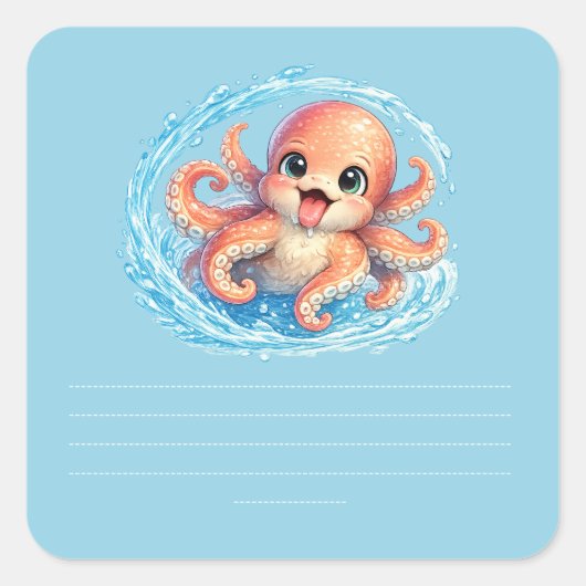 かわいいタコのイラスト スクエアシール (正面)