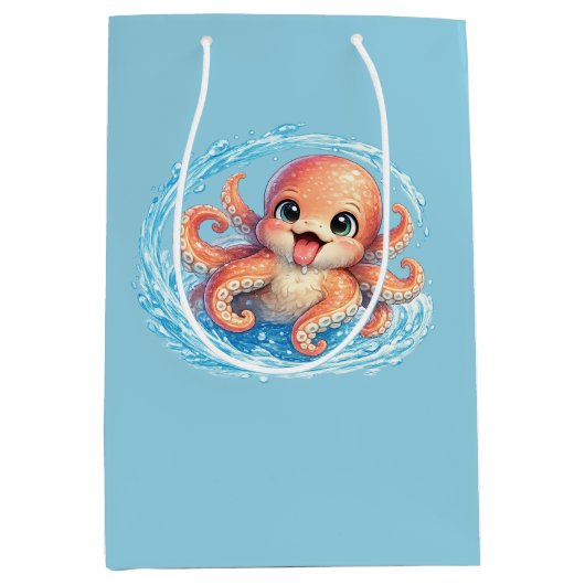 かわいいタコのイラスト ミディアムペーパーバッグ (正面)