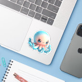 かわいいタコのカスタムカット ビニールステッカー シール (ノートパソコンとiPhone)