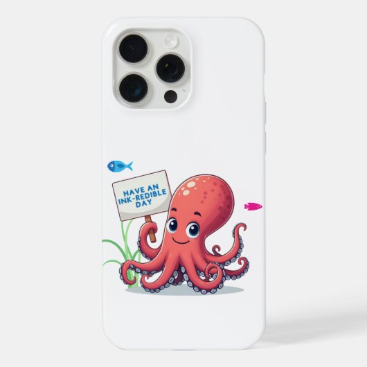 かわいいタコのキャラクターと魚 iPhoneケース (裏面)
