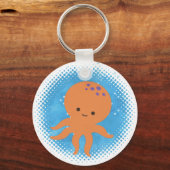 かわいいタコのキャラクター 水彩背景 キーホルダー (裏面)