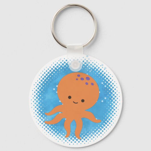 かわいいタコのキャラクター 水彩背景 キーホルダー (裏面)