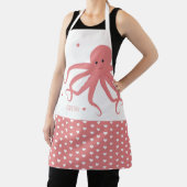 かわいいタコのハートピンクの白いネーム動物 エプロン (インサイチュ)