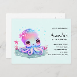 かわいいタコの海の生き物誕生日招待状 ポストカード