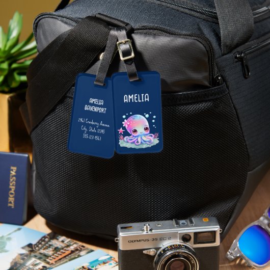 かわいいタコの海の生き物 ラゲッジタグ (正面&裏面)