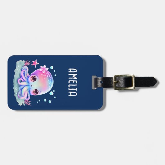 かわいいタコの海の生き物 ラゲッジタグ (正面横)