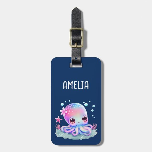 かわいいタコの海の生き物 ラゲッジタグ (正面縦)