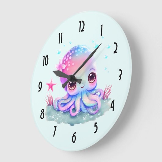 かわいいタコの海の生き物 ラージ壁時計 (傾斜)