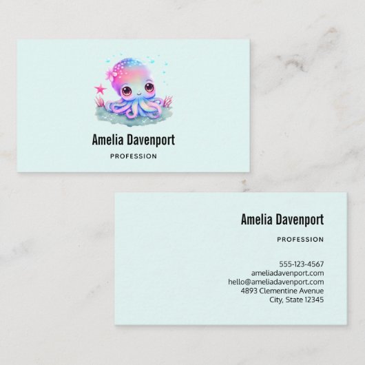 かわいいタコの海の生き物 名刺 (正面/裏面)