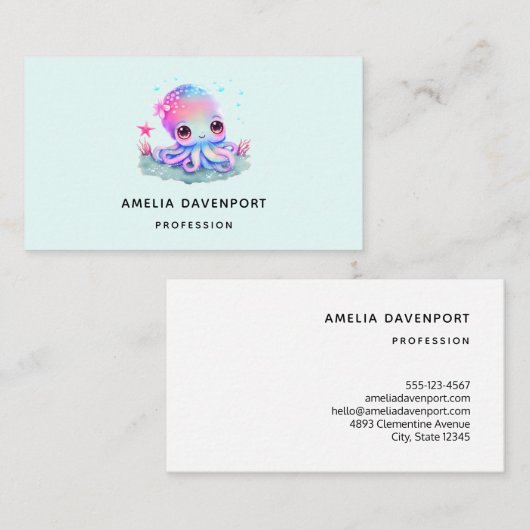 かわいいタコの海の生き物 名刺 (正面/裏面)
