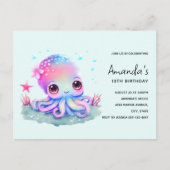 かわいいタコの海の生き物 誕生日招待状 ポストカード (正面)