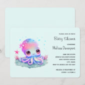 かわいいタコの海洋生物ベビーシャワー 招待状 (正面/裏面)