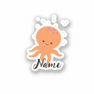 かわいいタコの漫画の名前を追加 シール