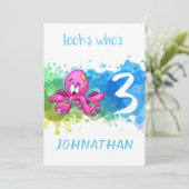 かわいいタコの誕生日カード 青 カード (スタンド正面)