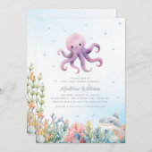 かわいいタコの赤ちゃんシャワー 招待状 (正面/裏面)