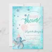 かわいいタコの風船 夏のベイビーシャワー 招待状 (正面)