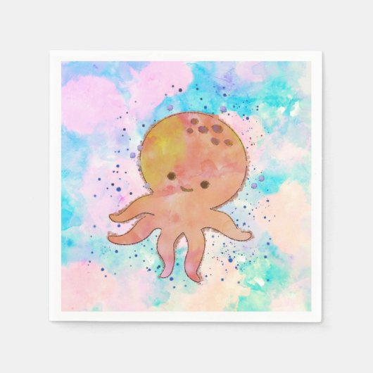 かわいいタコまんが水彩 スタンダードカクテルナプキン (正面)