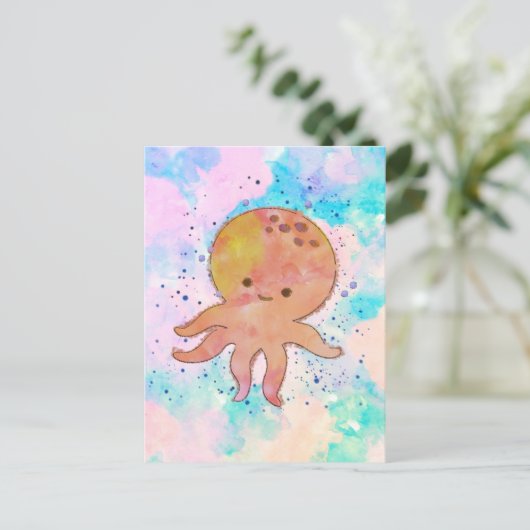 かわいいタコまんが水彩 ポストカード (スタンド正面)