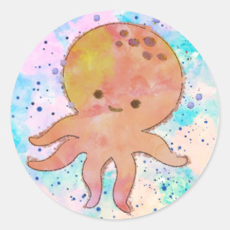 かわいいタコまんが水彩 ラウンドシール