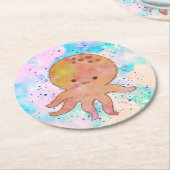 かわいいタコまんが水彩 ラウンドペーパーコースター (アングル)