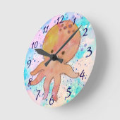 かわいいタコまんが水彩 ラウンド壁時計 (傾斜)