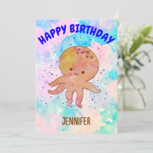 かわいいタコまんが水彩 招待状 (スタンド正面)