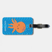 かわいいタコまんが青い波のパターン ラゲッジタグ (裏面横)