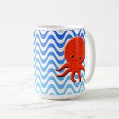かわいいタコまんが青い波 コーヒーマグカップ (正面右)
