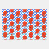 かわいいタコまんが青い波 ラッピングペーパーシート (正面2)