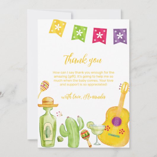 かわいいタコス'Cactusライムギターベイビーシャワー サンキューカード (正面)