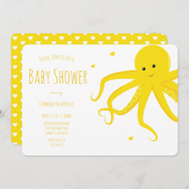 かわいいタコハート黄色の水平ベビーシャワー 招待状